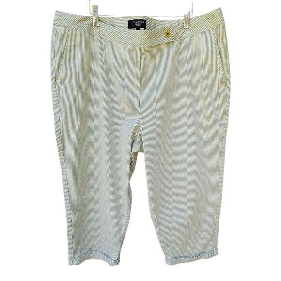 Talbots Lime Green Pin Striped Cropped  Pants Size 20W Stretch Pockets - Picture 1 of 9